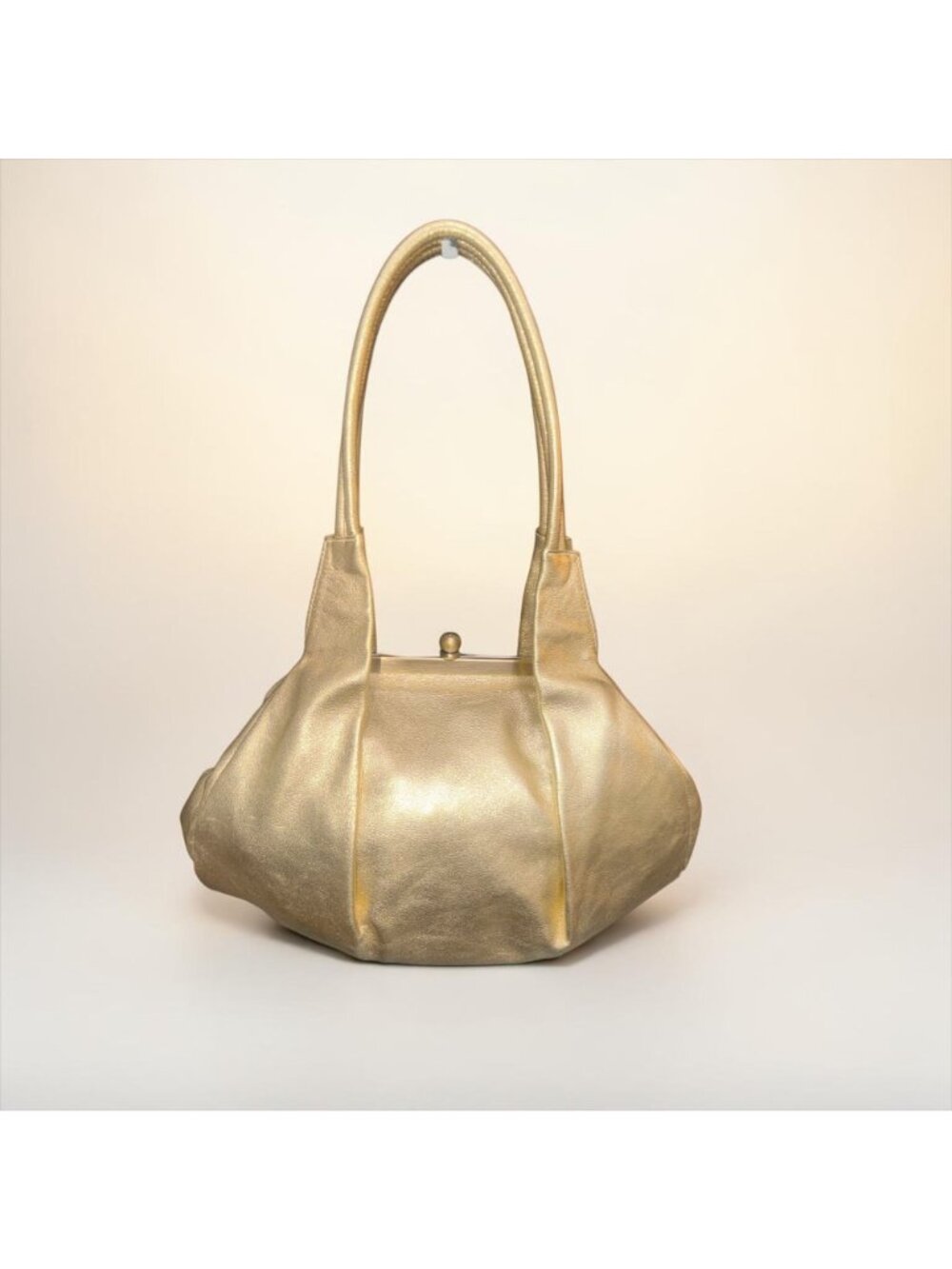 VTG HOBO Blanche Satchel Gold Metallic Leather Fortune Cookie Frame Clasp Lock - Picture 2 of 10